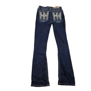 Miss Me Mid Rise Boot Cut Jeans Aztez Embroidered Pockets Size 28